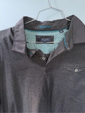 Ted Baker Men's Charcoal Polo with Patterned Collar